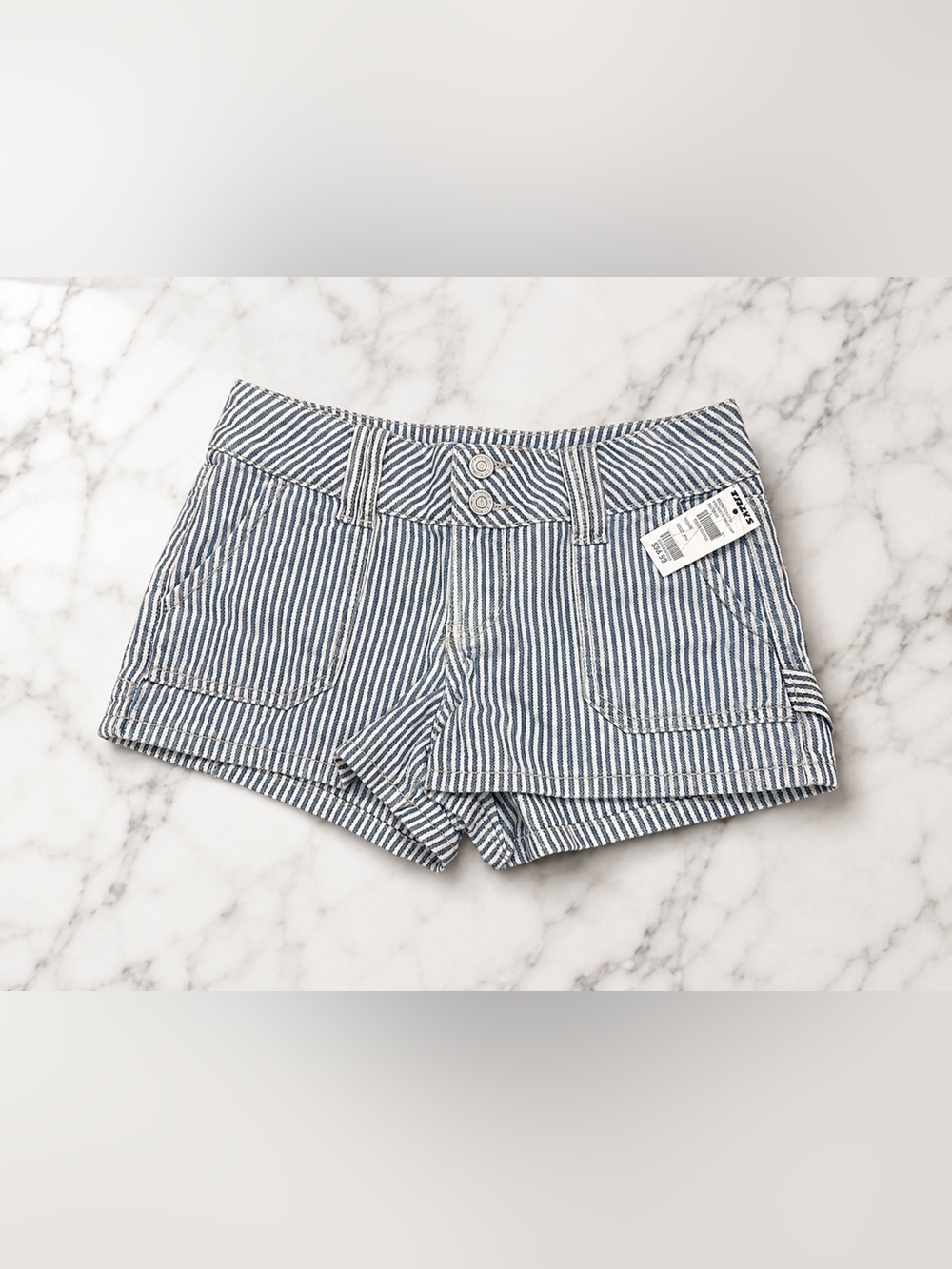 RSQ Blue White Striped Shorts Size 24 NWT Railroad Stripe Low Rise
